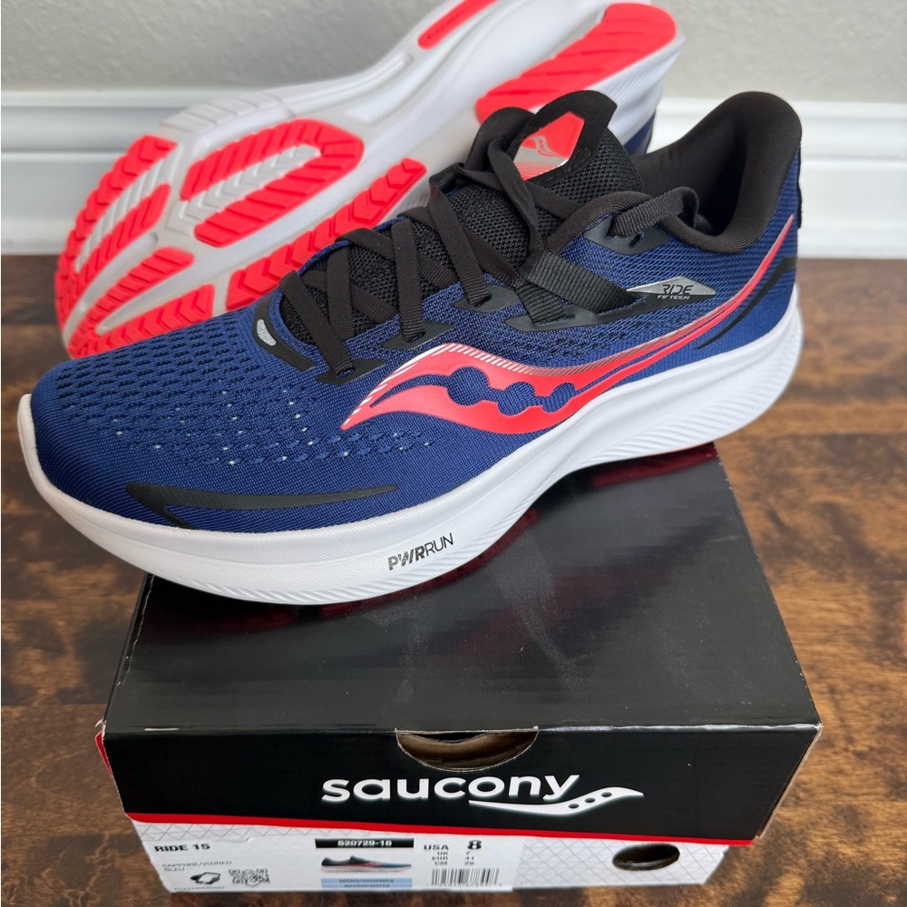 Saucony Ride 15 Running Shoes - Size 8 - Sapphire/Vizred - New in box